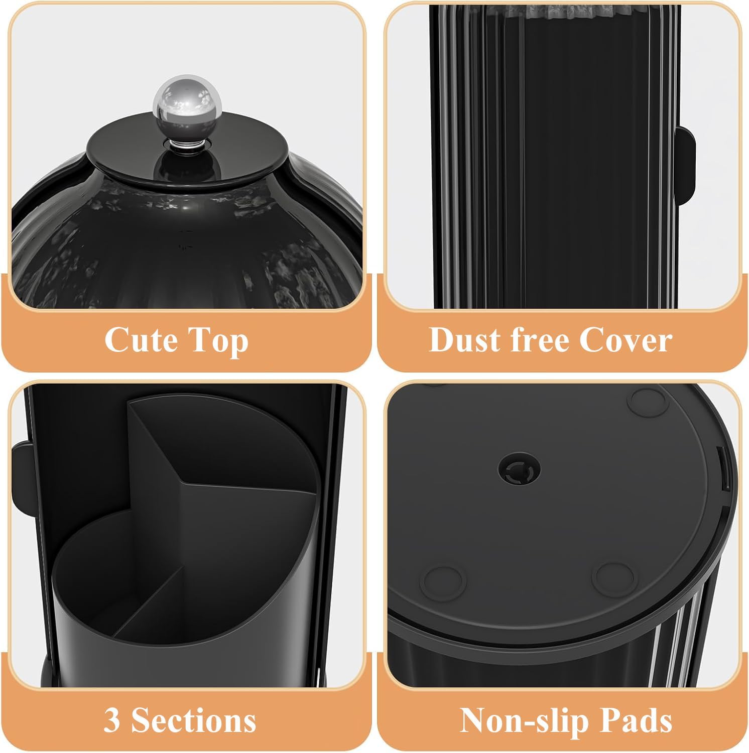 Dustproof Toothbrush Holders with Cover, Rotating Electric Toothbrush and Toothpaste Holder for Bathroom Countertop, 3 Slots Makeup Brushes Organizer, Solid Black