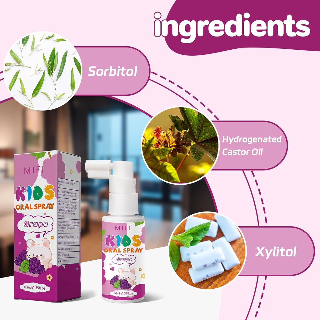 PEGO Kids Oral Spray, Toddler Toothpaste Helper for Fresh Breath,Fruit-Flavored & Portable, for Baby's Daily Oral Care (2Pack, Grape)