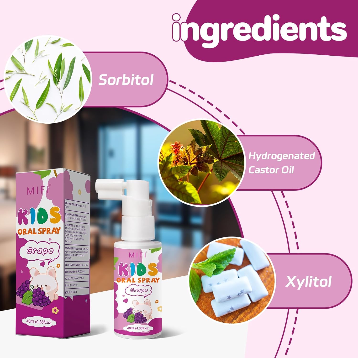 PEGO Kids Oral Spray, Toddler Toothpaste Helper for Fresh Breath,Fruit-Flavored & Portable, for Baby's Daily Oral Care (2Pack, Grape)