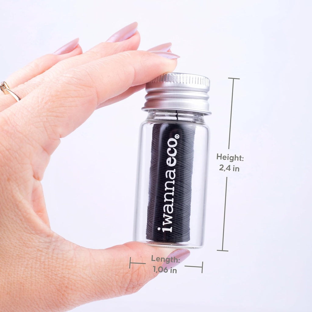 Eco-Friendly Bamboo Charcoal Dental Floss | Refillable Wide Glass Jar with Screw Lid + 50m Free Refill | 100m Total | Peppermint | Candelilla Wax | Zero Waste, Vegan | Flossers for Adults – Oral Care