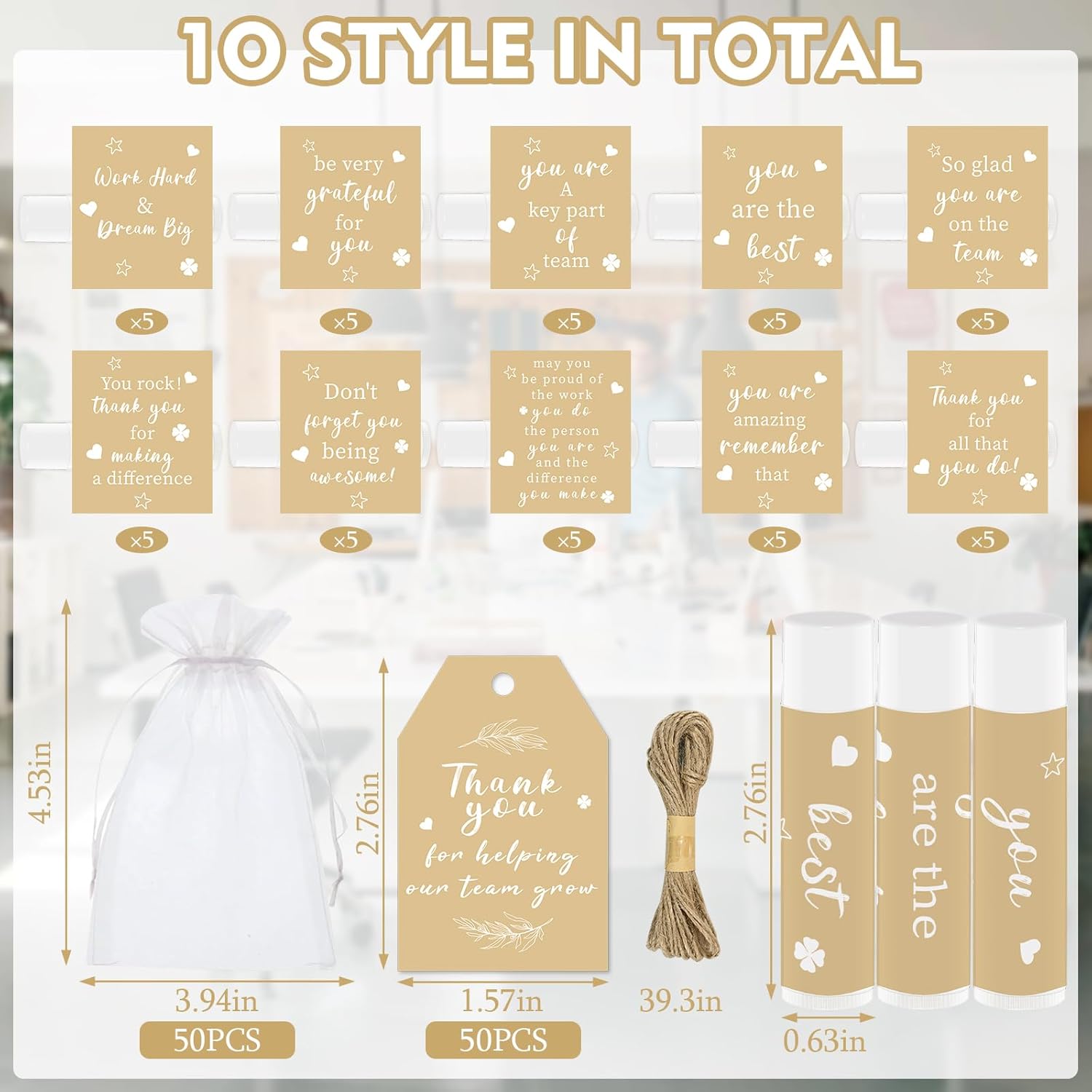 50 PCS Appreciation Gifts Lip Balms Bulk,Thank You Staff Gifts Lips Care Products for Team Coworkers Teacher Party Volunteers Employee Leaving Farewell Thanksgiving, Christmas Gifts