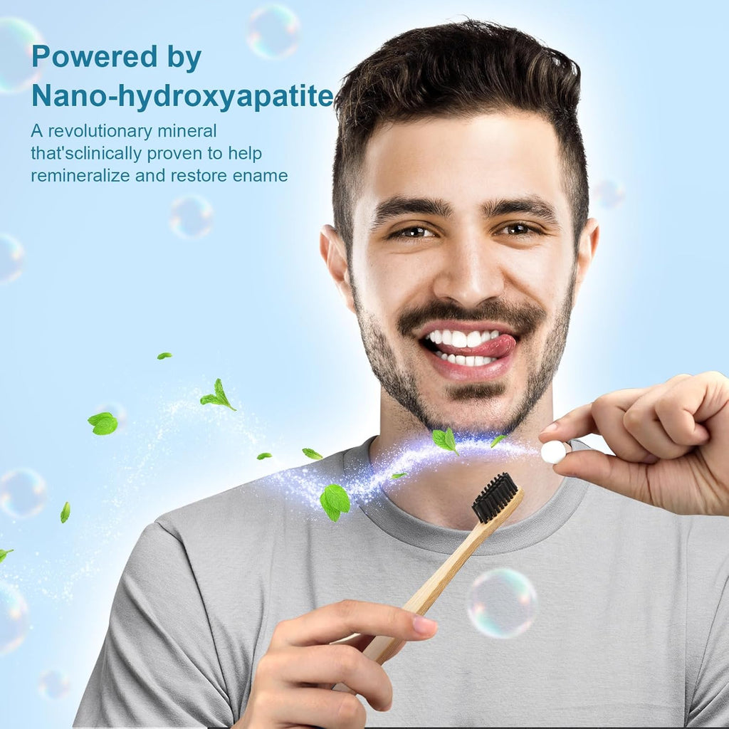 GlorySmile Toothpaste Tablets, Nano Hydroxyapatite with Probiotics, Fluoride & Plastic Free, Eco & Travel Friendly Size, Remineralizing Chewable Toothpaste Tabs - 62ct, Mint