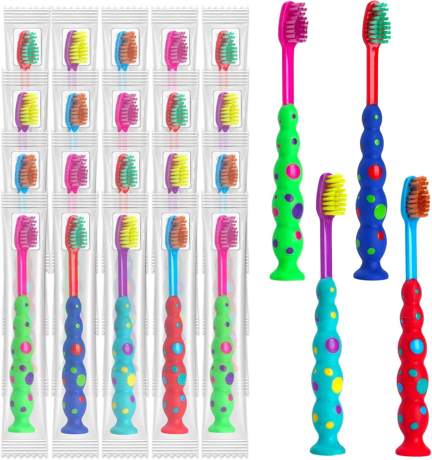 200 Pack Kids Toothbrush Soft bristles Toddler Lovely Toothbrush with Suction Cup Bulk, Includes Travel Covers, Individually Wrapped Toothbrushes for Kid Home School Daycare Camp (Candy)