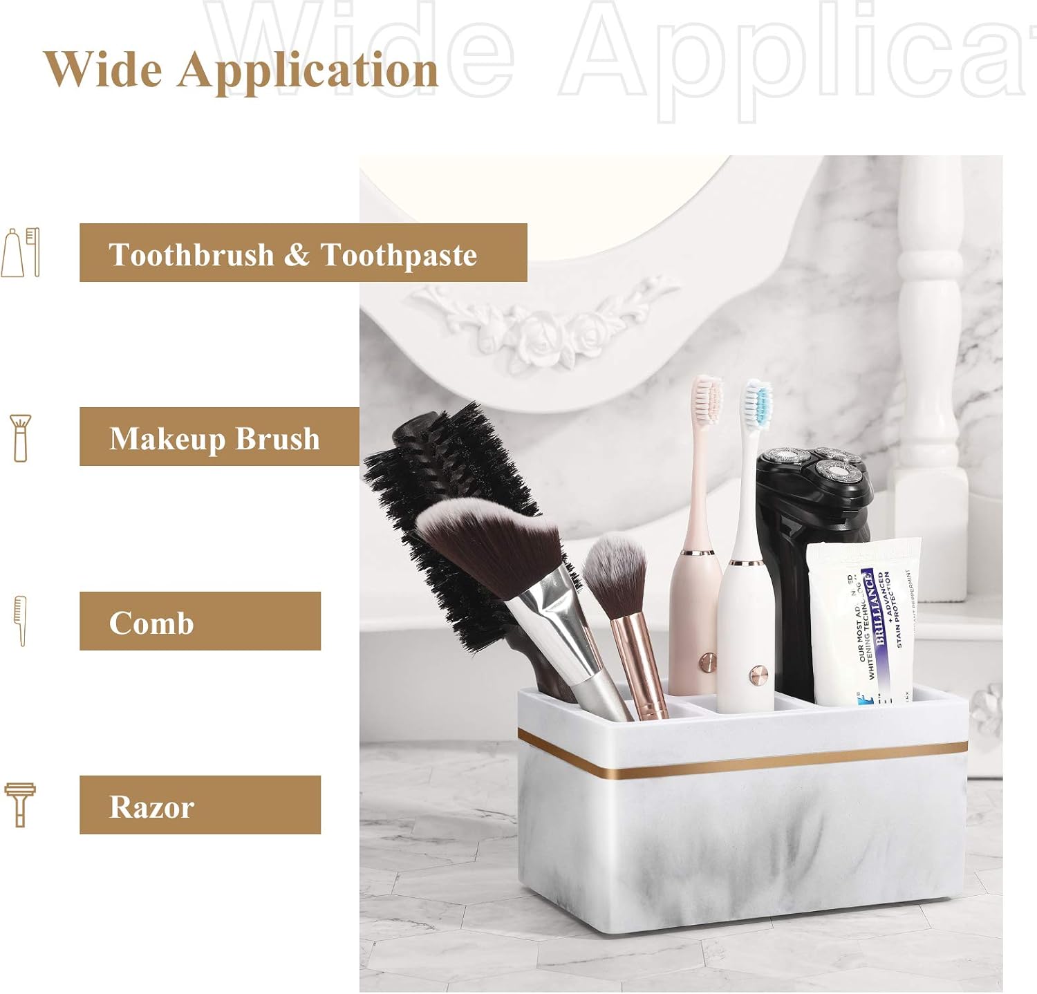 Shinowa Resin Toothbrush Holder, 5 Slots Hygienic Electric Toothbrush Holder Storage Stand Organizer for Toothbrush, Toothpaste, Razor, Gravel White