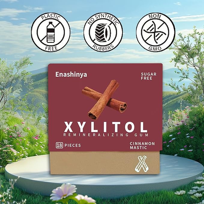 Remineralizing Chewing Gum-with Xylitol Hydroxyapatite,Handcrafted Sugar-Free Frankincense Mint Gum, Sugar Aspartame Plastic Dye Gluten Free,Daily Oral Freshness (18 Count (Pack of 3), Cinnamon)
