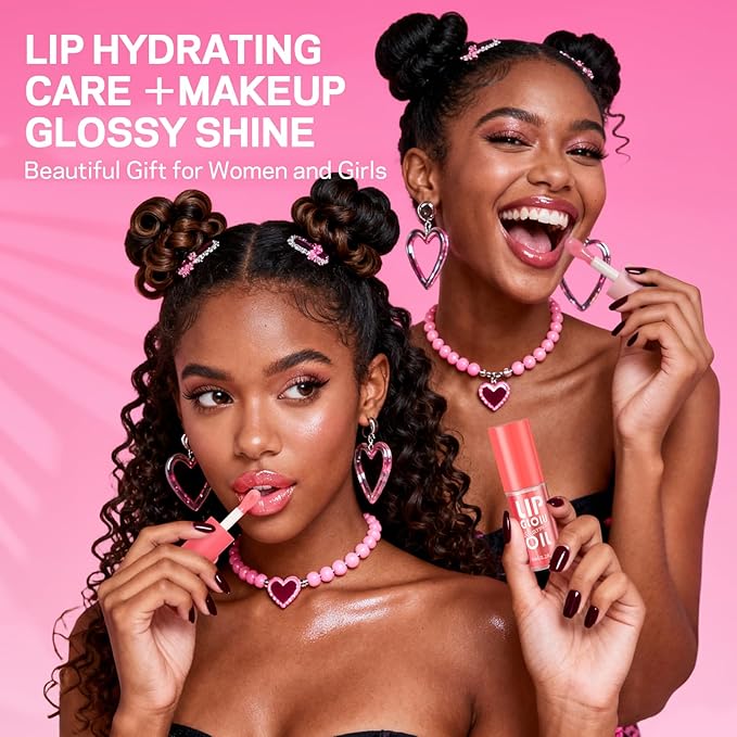 Lip Oil, Tinted Lip Glow Oil – Hydrating & Nourishing, Lip Oils Gift Set, Fruity Plumping Lip Oil Non-Sticky & Glossy Finish, 4 Colors Lip Oils Stain for Girls and Women - Moisturizing Gloss