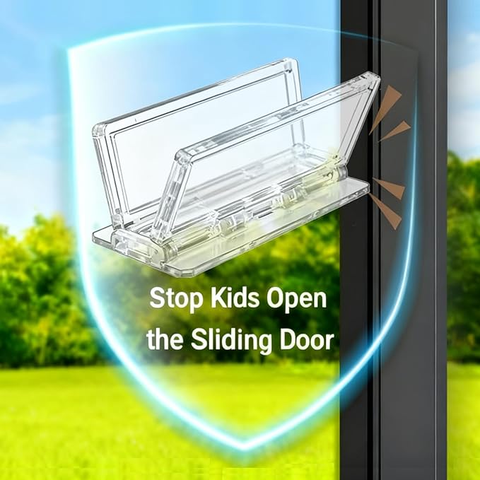 2 Pack Sliding Door Lock Window Locks, for Sliding Glass Doors & Windows, Sliding Closet Door stoppers, Easy to Installation Provides More Security for Your Baby and Pets (Clear)