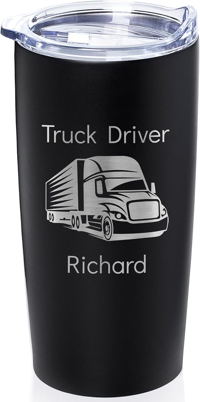 Lifetime Creations Engraved Personalized Truck Driver Stainless Steel Tumbler 20 oz (Black) - Trucker Tumbler. Trucking Stainless Steel Coffee Travel Mug