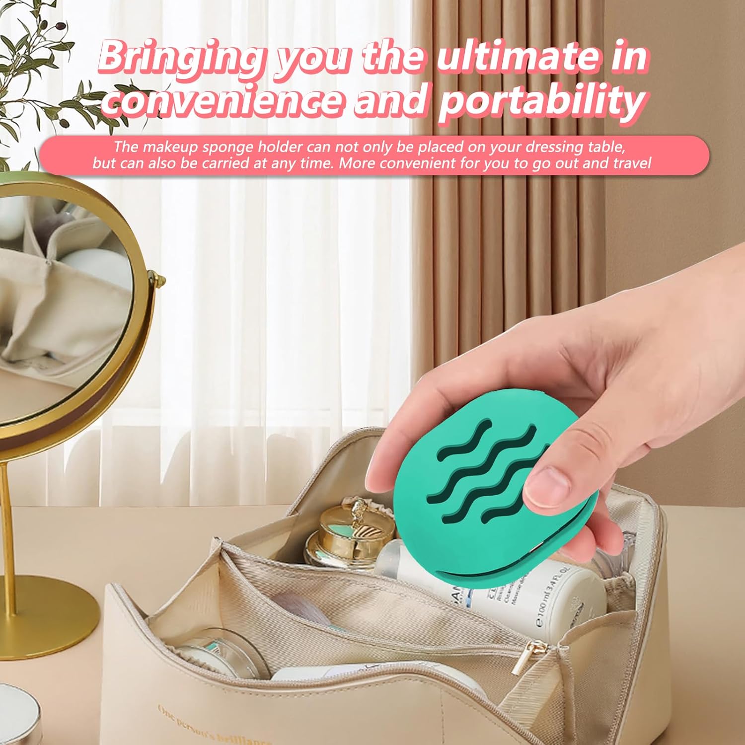 Makeup Sponge Holder,Travel Make up Sponges Organizer,Silicone Shatterproof Make Up Sponge Case,Breathable makeup sponge case, suitable for business or travel(Green)