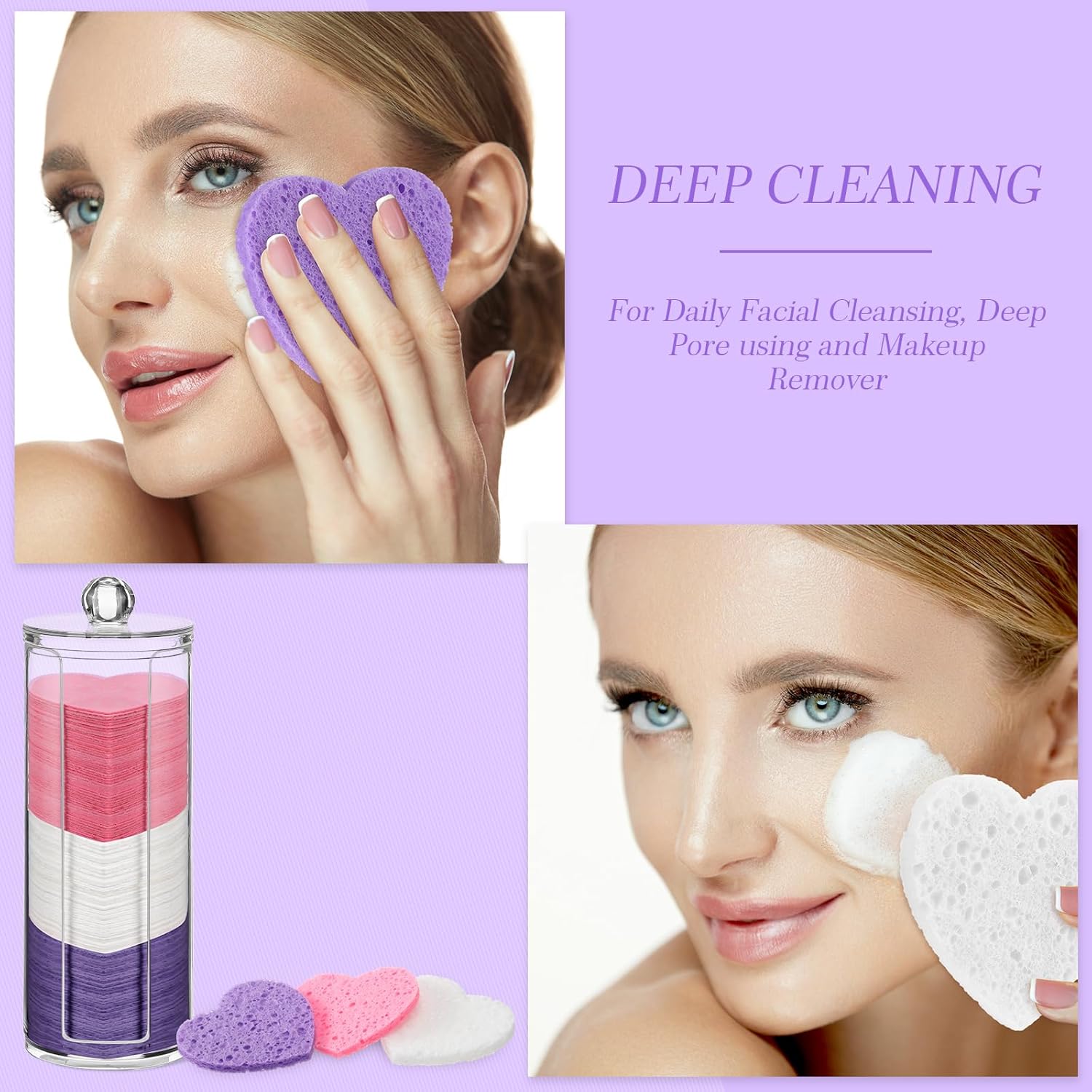 Sieral 120 Pcs Compressed Facial Sponges with Container Disposable Face Sponge Pads for Washing Face Cleansing Exfoliating Esthetician Makeup Removal(Heart,Multicolor)