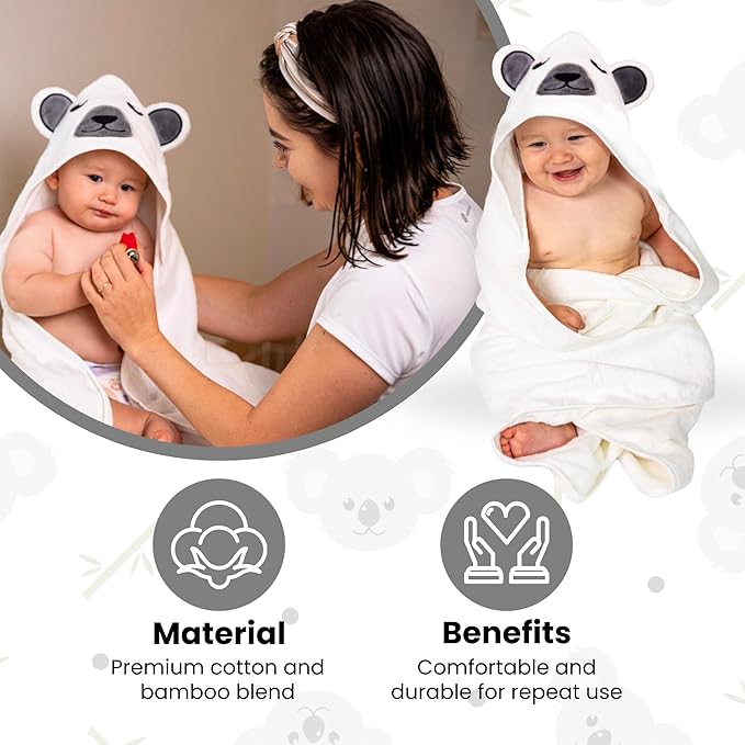 Premium Hooded Towel - 500GSM Viscose derived from Bamboo Cotton Baby Towels - Ultra Soft & Absorbent, Extra Large 35” x 35”, Hypoallergenic, Machine Washable Toddler Towel - Bear