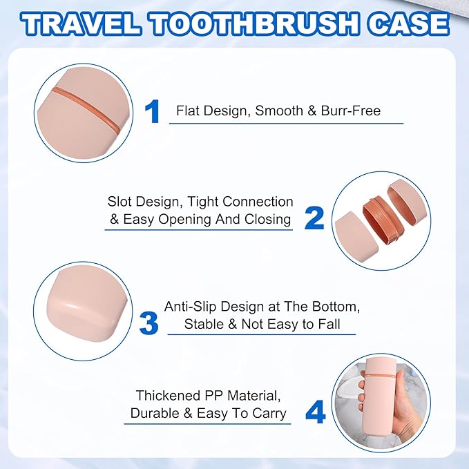 uxcell Travel Toothbrush Case, 7.9x2.6x1.4 Portable Travel Toothbrush Holder with Flat, Plastic Toothpaste Container for Bathroom, Gym, Business Trip, Camping, Pink
