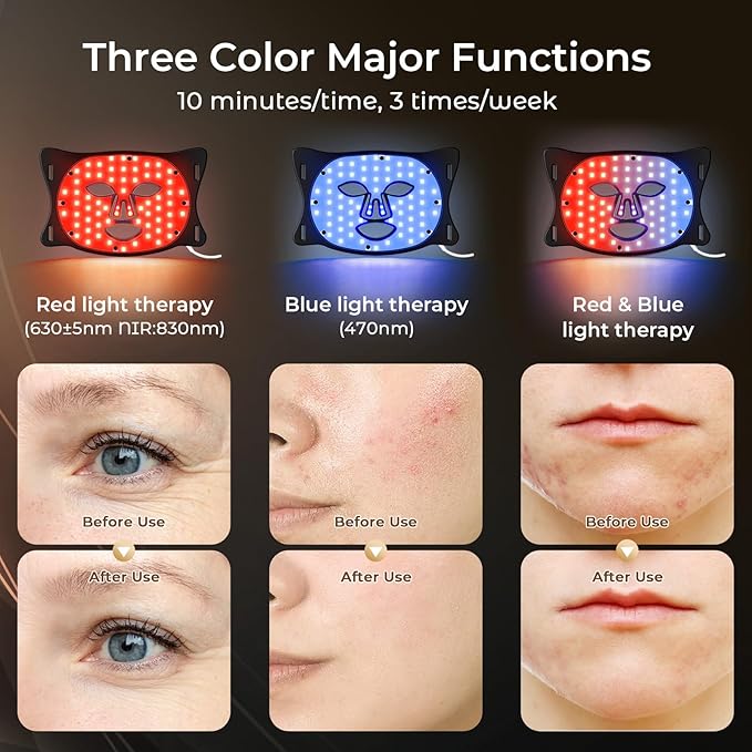 Red Light Therapy Mask for Face,USB C Rechargeable,Infrared Light Therapy Mask for Home Working Travel Yoga Sleep LED Silicone Mask