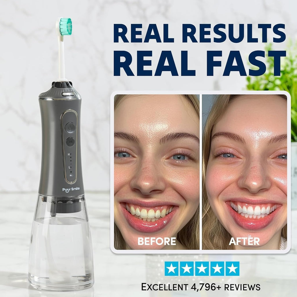 Professional Water Flosser - Advanced Dental Care for a Healthier Mouth, Gum, and Teeth - IPX7 Waterproof Oral Irrigator | 7 Replacement Tips, Travel-Friendly, Rechargeable - Oral Hygiene (Grey)