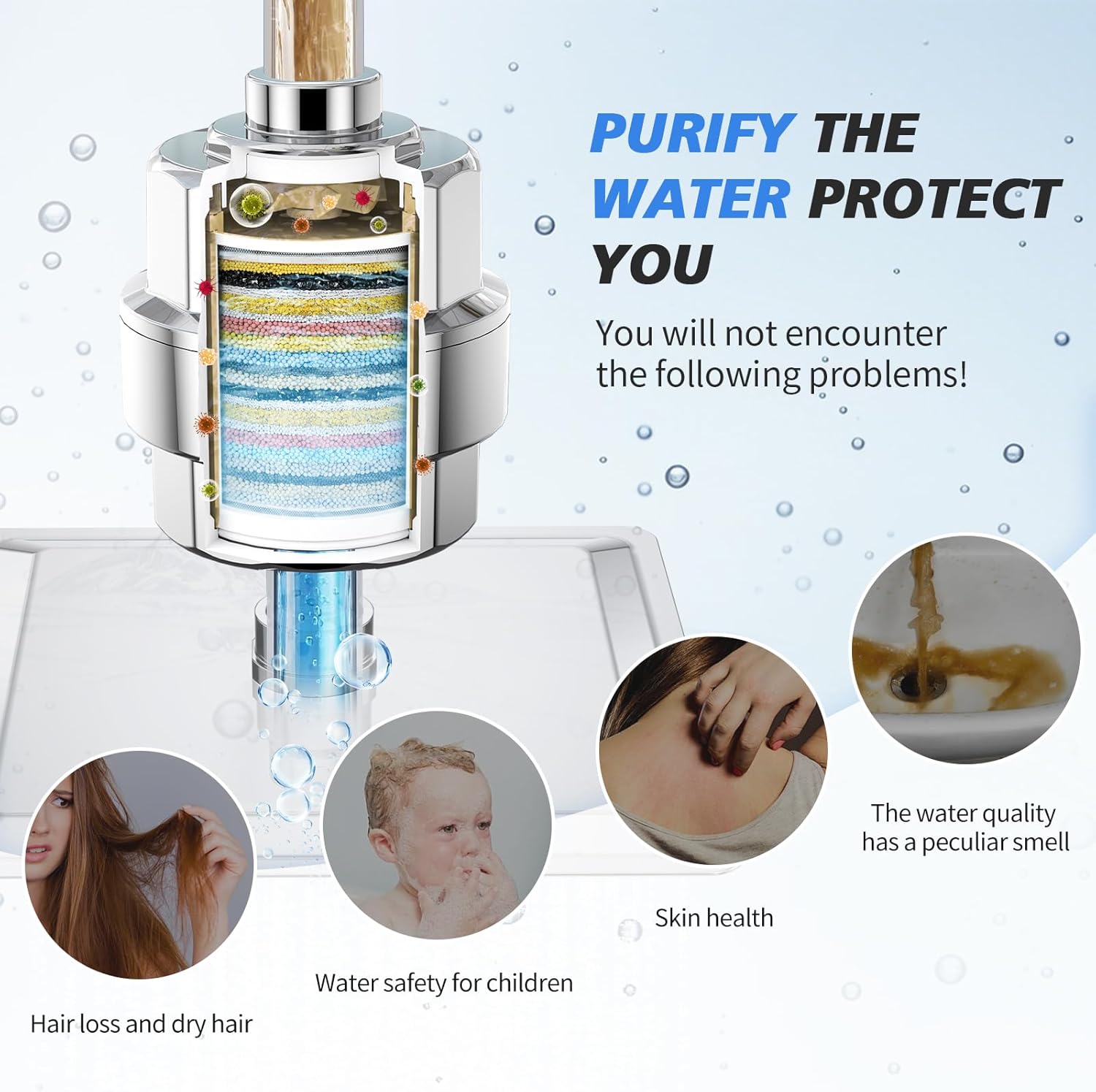 20-Stage Shower Filter-Shower Head Filter for Hard Water, with 3 Replaceable Filter Cartridges, High Output Shower Water Filter for Removing Chlorine and fluoride, Polished Chrome