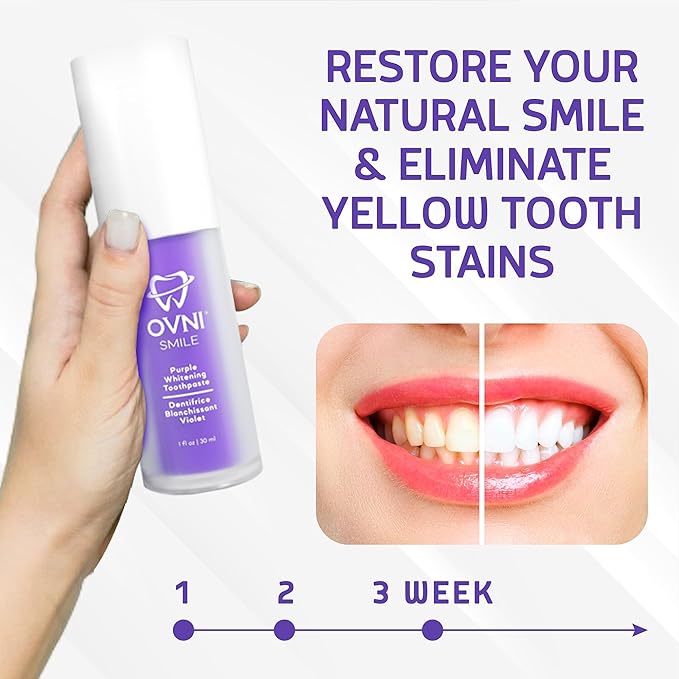 OVNI® SMILE Purple Whitening Toothpaste for Sensitive Teeth – Color Corrector for Yellow Stains – Fluoride-Free, Enamel Safe, Vegan & Gentle – 30ml Toothpaste for Teeth Whitening