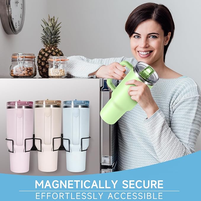 2 Pack Magnetic Cup Holder for Fridge, Water Bottle Organizer for Stanley 30oz and 40oz with Handle, Tumbler Organizer for Stanley Cup Accessories Lid, Heavy Duty Magnetic Cup Storage