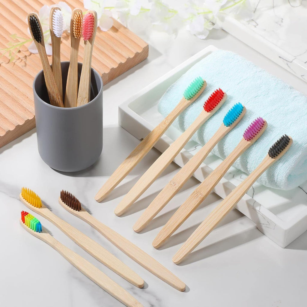 Sieral 12 Pcs Bamboo Toothbrushes Bulk, Soft Bristle Toothbrush for Adults, Natural Wooden Toothbrushes, Vegan Organic Bamboo Travel Tooth Brush, Individually Wrapped, 7 Inch 12 Color
