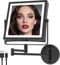 Rechargeable Wall Mounted Makeup Mirror with Lights, 4000mAh Double Sided 1X/10X Magnifying Vanity Mirror with 3 Color Lights, Touch Dimmable, 360° Extension Foldable Arm (Matte Black)