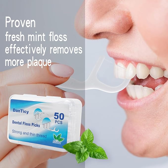 Dental Floss Picks Extra Strong Professional Clean Flosser Picks | Toothpicks for Adults | Easy Grip Handle | Fresh Mint, 50 Count