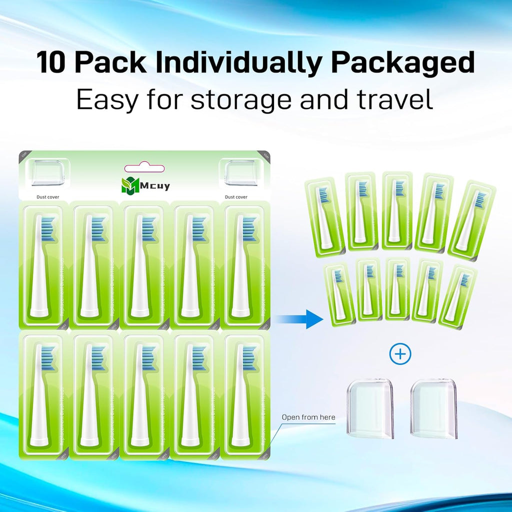 Electric Toothbrush Heads Compatible with TEETHEORY Sonic and Fairywill - Replacement Brush Heads Compatible with FW-507/508/551/610/659/719/909/917/959,FW-D1/D3/D5/D7/D8, 10 Pack, White