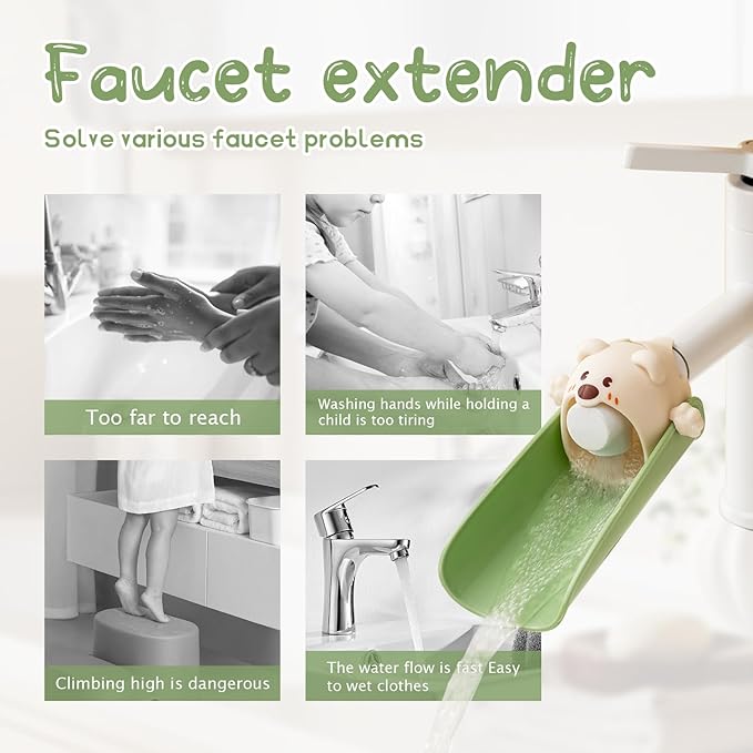 2-Pack Beige Faucet Extender for Toddlers & Kids, Child-Safe Silicone Sink Adapter with Visual Temp Alert, Fits Standard/Gooseneck Faucets - Bathroom, Kitchen, Bathtub