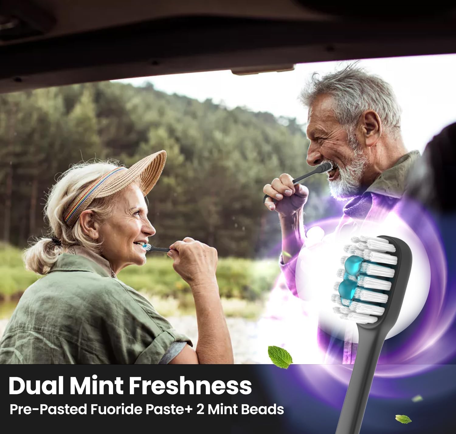 Pinkart 5 in 1 Disposable Toothbrushes with Toothpaste – Individually Wrapped Mini Travel Toothbrushes with Prepasted Toothpaste, Mouthwash Beads, Floss & Tongue Scraper | to-Go Oral Care (48 Count)