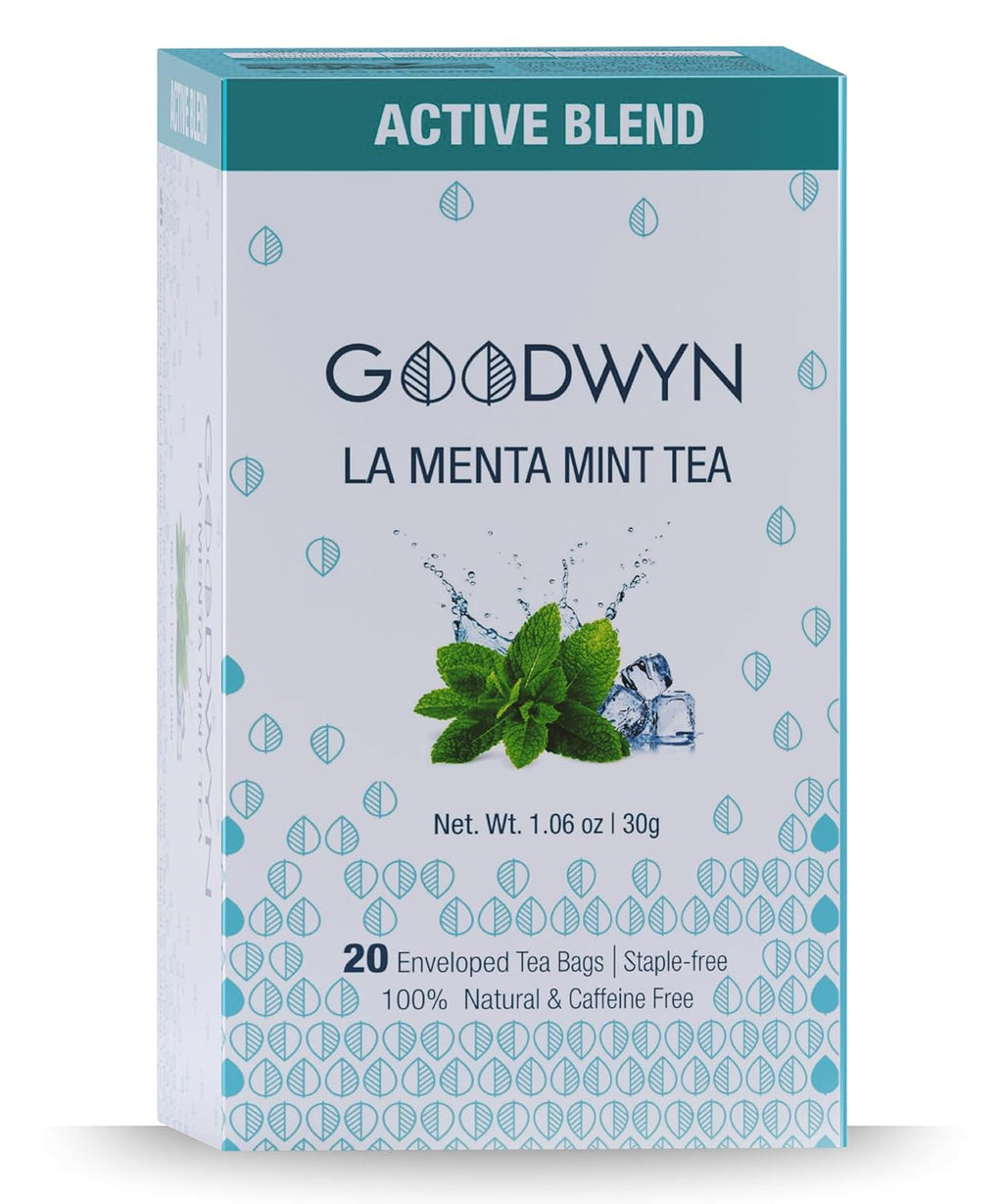 Goodwyn Peppermint Tea – 20 Herbal Tea Bags | Caffeine-Free Peppermint Flavor with Real mint Leaves | Organic mint Tea | Individually Wrapped Plastic-Free Bags | Travel-Friendly | Aromatic, Refreshing | Indian Origin Herbal Tea