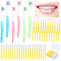 Honeydak 6 Pieces V Shaped Orthodontic Toothbrush for Brace with Brush Head 40 Pieces Interdental Brush Soft Bristle Braces Brushes for Cleaning Portable Toothbrushes for Braces(Small,Yellow)
