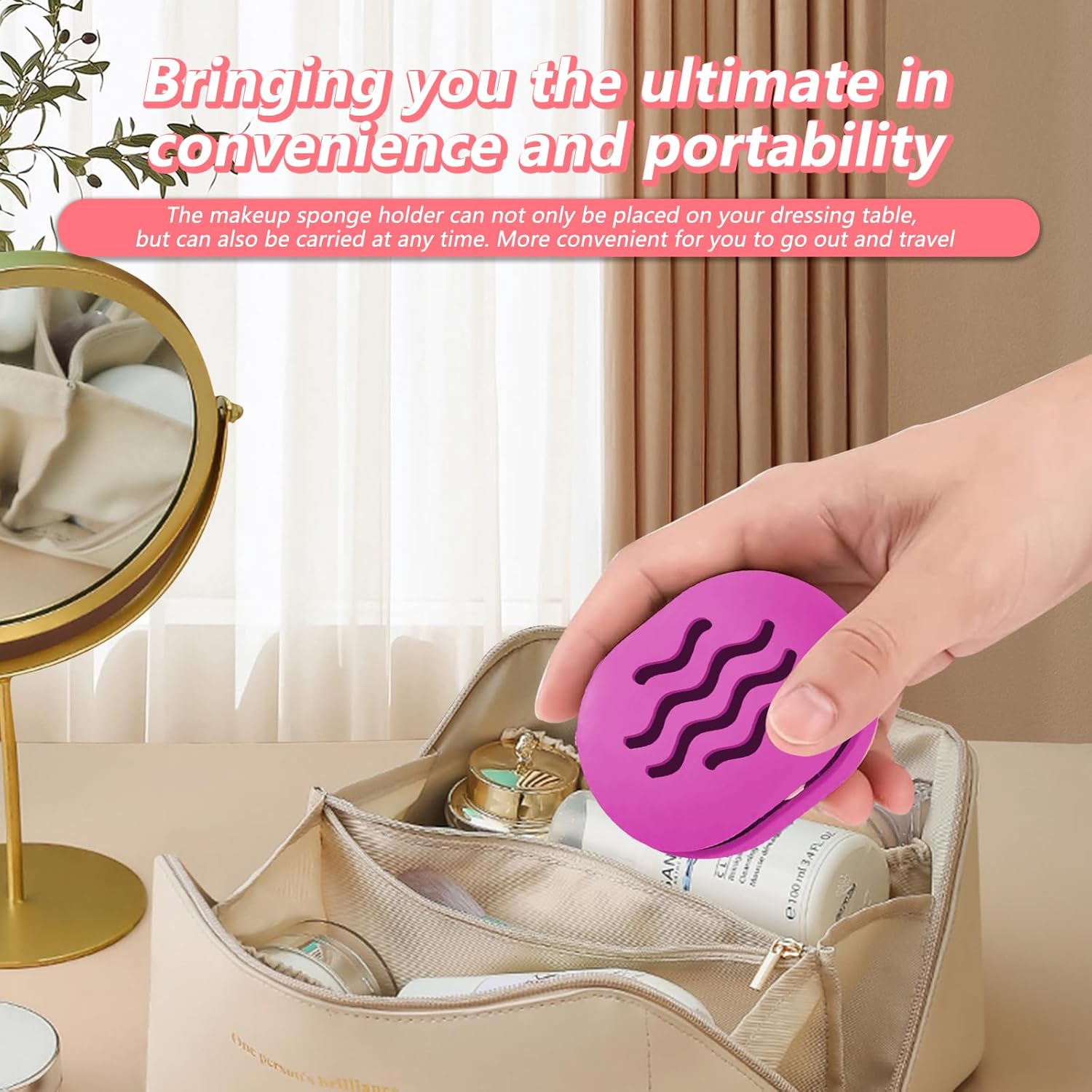 Makeup Sponge Holder,Travel Make up Sponges Organizer,Silicone Shatterproof Make Up Sponge Case,Breathable makeup sponge case, suitable for business or travel（Purple）