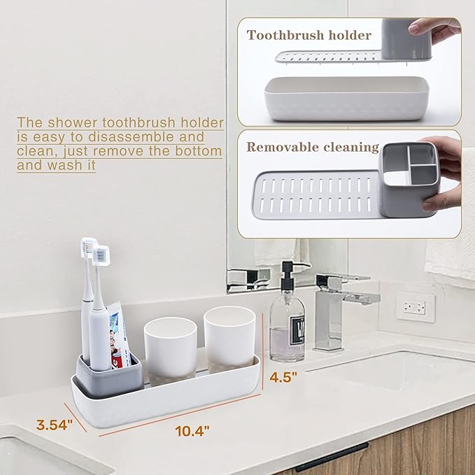 Toothbrush Holders for Bathrooms,Kids Electric Toothbrush Holder with 2 Cups Set,White Tooth Brush Toothpaste Caddy Storage,Small Bathroom Countertop Organizer Stand for Men Farmhouse Family