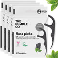 The Humble Co. Floss Picks (200 Count) – Plant Based Dental Floss Picks for Superior Oral Care, Dental Hygiene, and Gum Health, Cruelty Free Tooth Floss Picks (Charcoal, Double Thread)