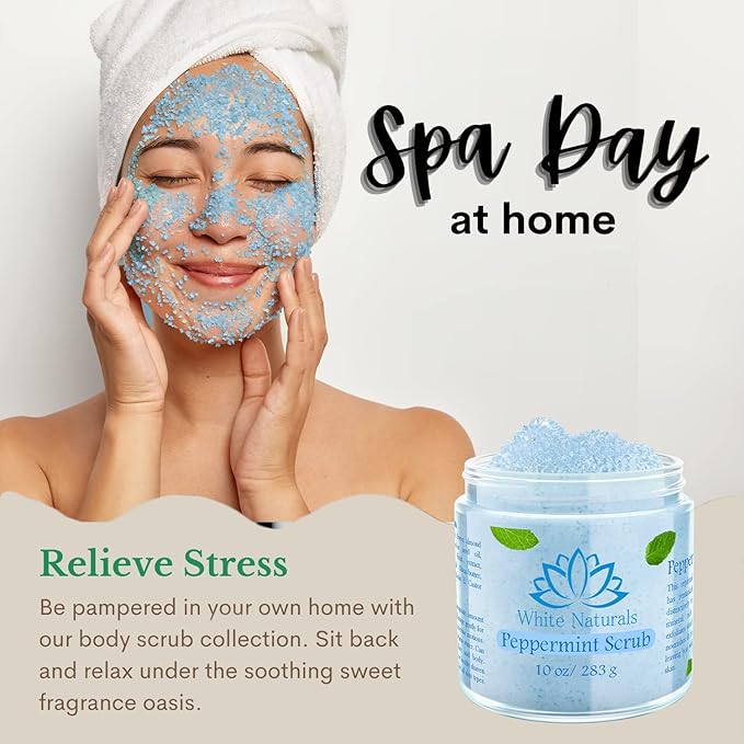 Pure Peppermint Scrub, Moisturizing and Exfoliating Face & Body Scrub, Organic Exfoliator, Fights Stretch Marks, Fine Lines and Wrinkles, Natural Shower Scrub
