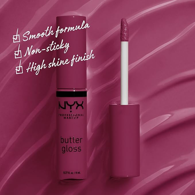 NYX PROFESSIONAL MAKEUP Butter Gloss, Non-Sticky Lip Gloss - Cranberry Pie (Mauve Purple)