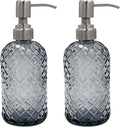 16 oz Diamond Pattern Glass Soap Dispenser, Kitchen and Bathroom Refillable Soap Dispenser with Rust Resistant Stainless Steel Pump for Hand Soap, Lotion Glass Liquid Dispenser(Grey-2pack)