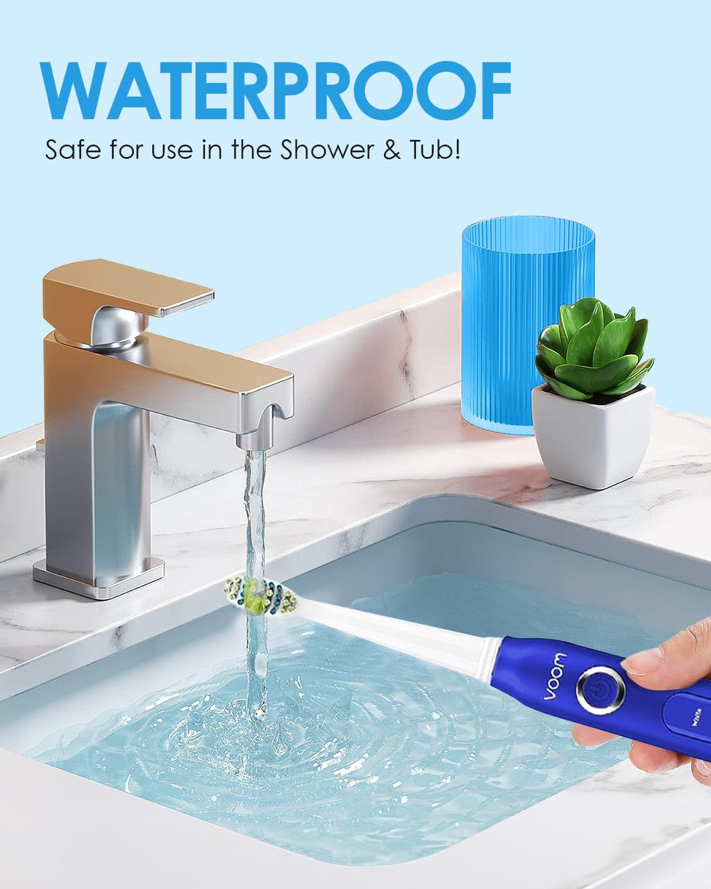 Voom Sonic Pro 5 Series Rechargeable Electronic Toothbrush, Dentist Recommended, Advanced Oral Care, 2 Minute Timer with Quadrant Pacing, 5 Adjustable Speeds, Soft Dupont Nylon Bristles, Blue