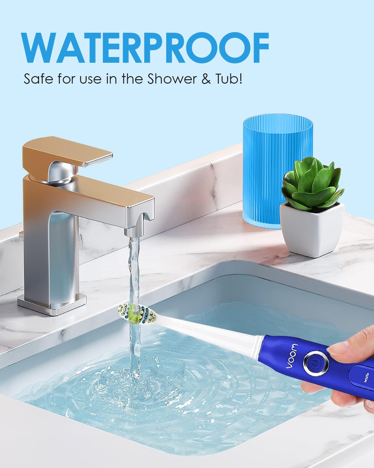 Voom Sonic Pro 5 Series Rechargeable Electronic Toothbrush, Dentist Recommended, Advanced Oral Care, 2 Minute Timer with Quadrant Pacing, 5 Adjustable Speeds, Soft Dupont Nylon Bristles, Blue