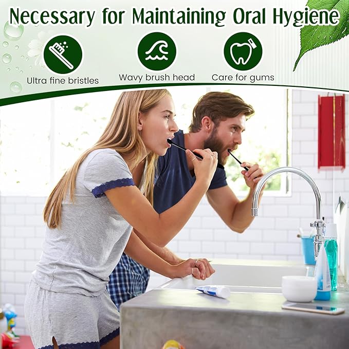 100 Pcs Nano Toothbrush 6.7" Micro Fur Extra Soft Bristle Wavy Head for Adults, Gentle for Sensitive Gums & Recession, Oral Care(Black & White)