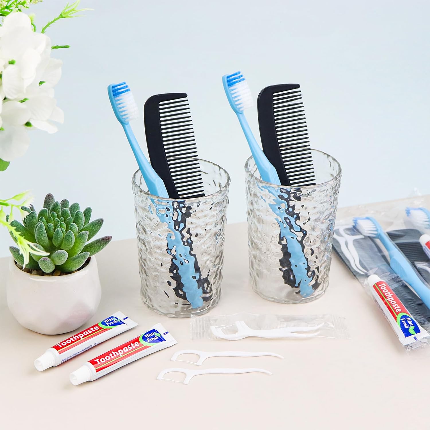 10 Sets Disposable Toothbrushes with Toothpaste Floss Comb Individually Wrapped, Disposable Toothbrush Bulk, 10g Toothpaste,Dental Floss,6in Comb Bulk Toothbrush Kit for Homeless,Airbnb,Hotel