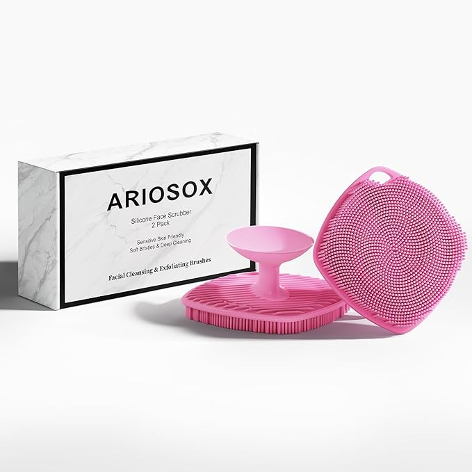 2 Pack Face Scrubbers, Silicone Face Scrubber Soft Bristles, Gentle Lather, Exfoliating & Deep Cleaning for Sensitive Skin, Giant Suction Cup Stick Securely, Easy to Store (Pink)