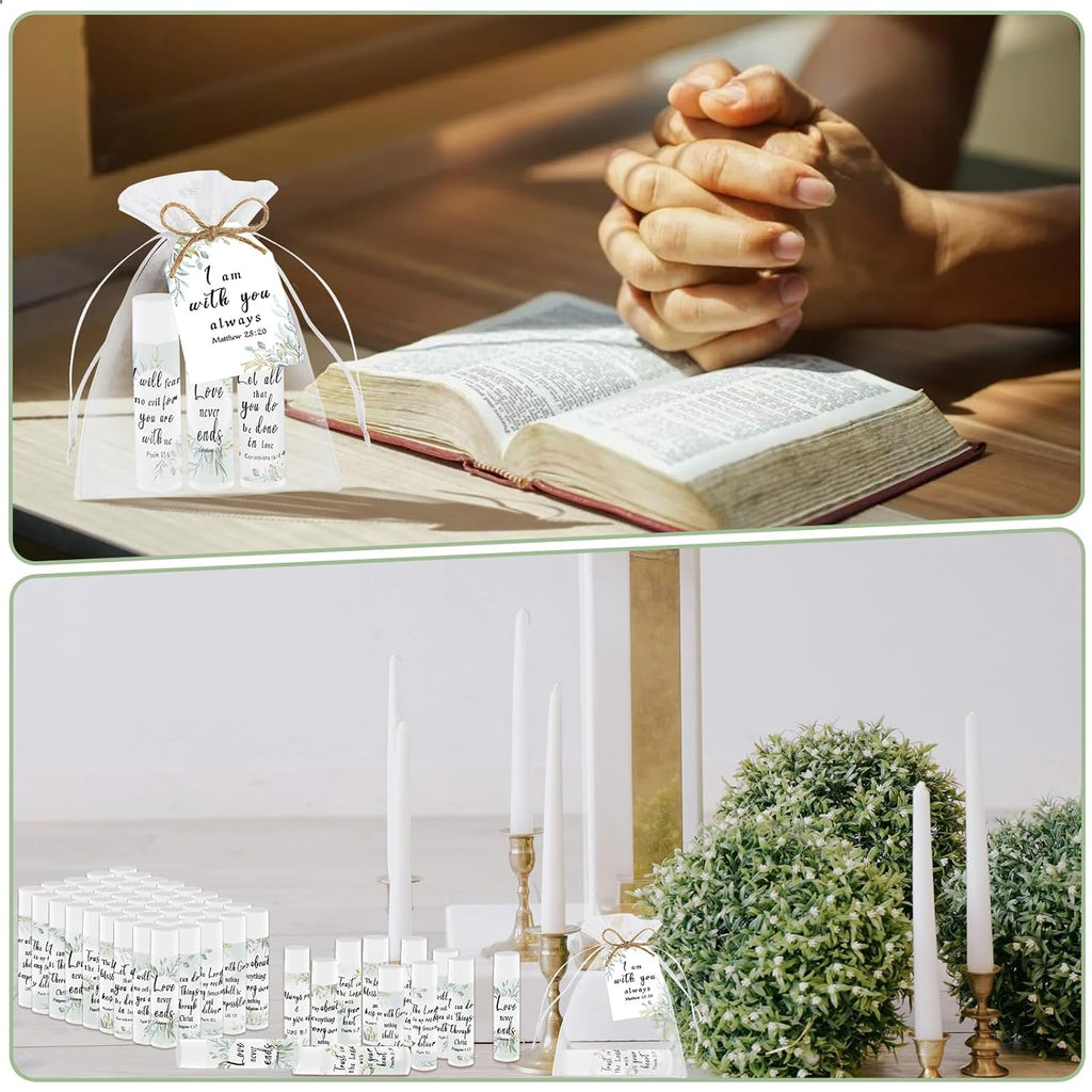 50 Pcs Bible Verse Lip Balm Bulk Christian Gifts for Women Faith Religious Inspirational Party Favors Catholic Group Thanksgiving, Christmas Gifts Moisturizing Lip Care for Friend Teacher Worker