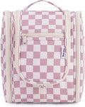 Narwey Small Checkered Hanging Travel Toiletry Bag for Women, Travel Bag for Toiletries, Makeup Bag Organizer Cosmetic Bags Make Up Bags for Women (Dusty Rose Checkerboard)