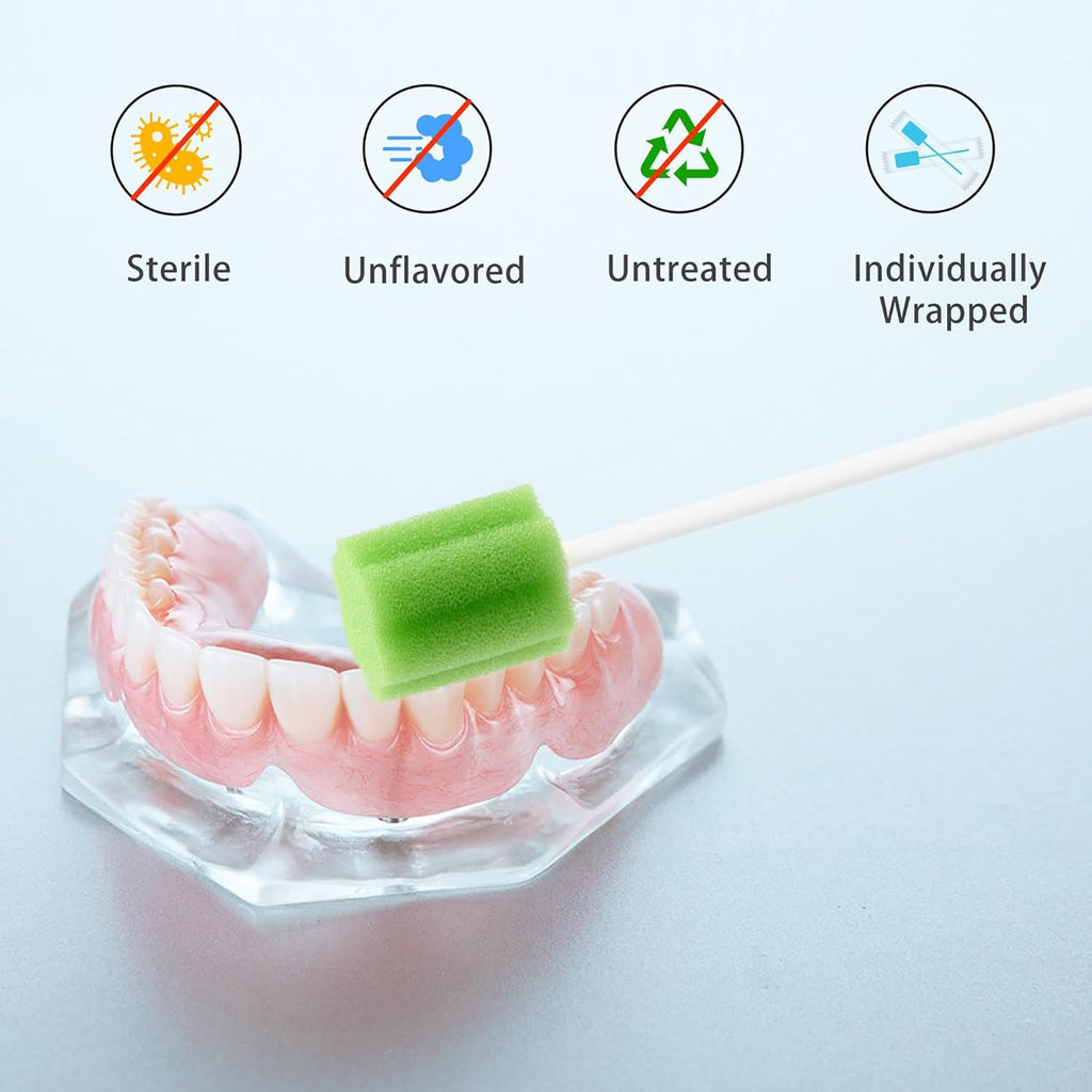 100Pcs Disposable Mouth Sponge Swabs Elderly Kids Adults Tooth Mouth Cleaning Individually Wrapped (Green)