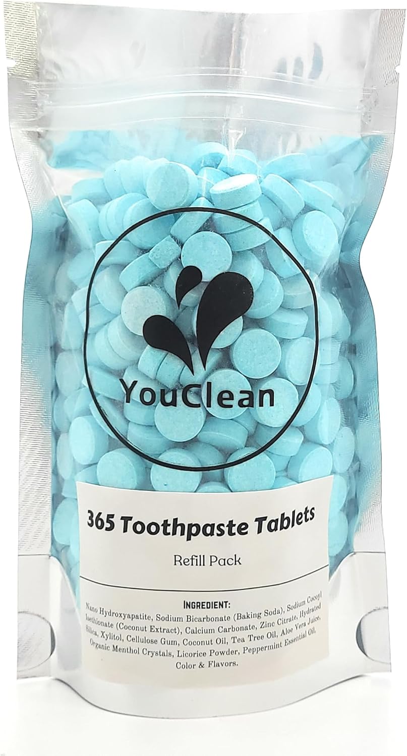 Refill Pack - 365 Toothpaste Tablets - Natural Remineralization & Whitening with Nano Hydroxyapatite - Travel or Daily Use - Fluoride Free (Blueberry365)