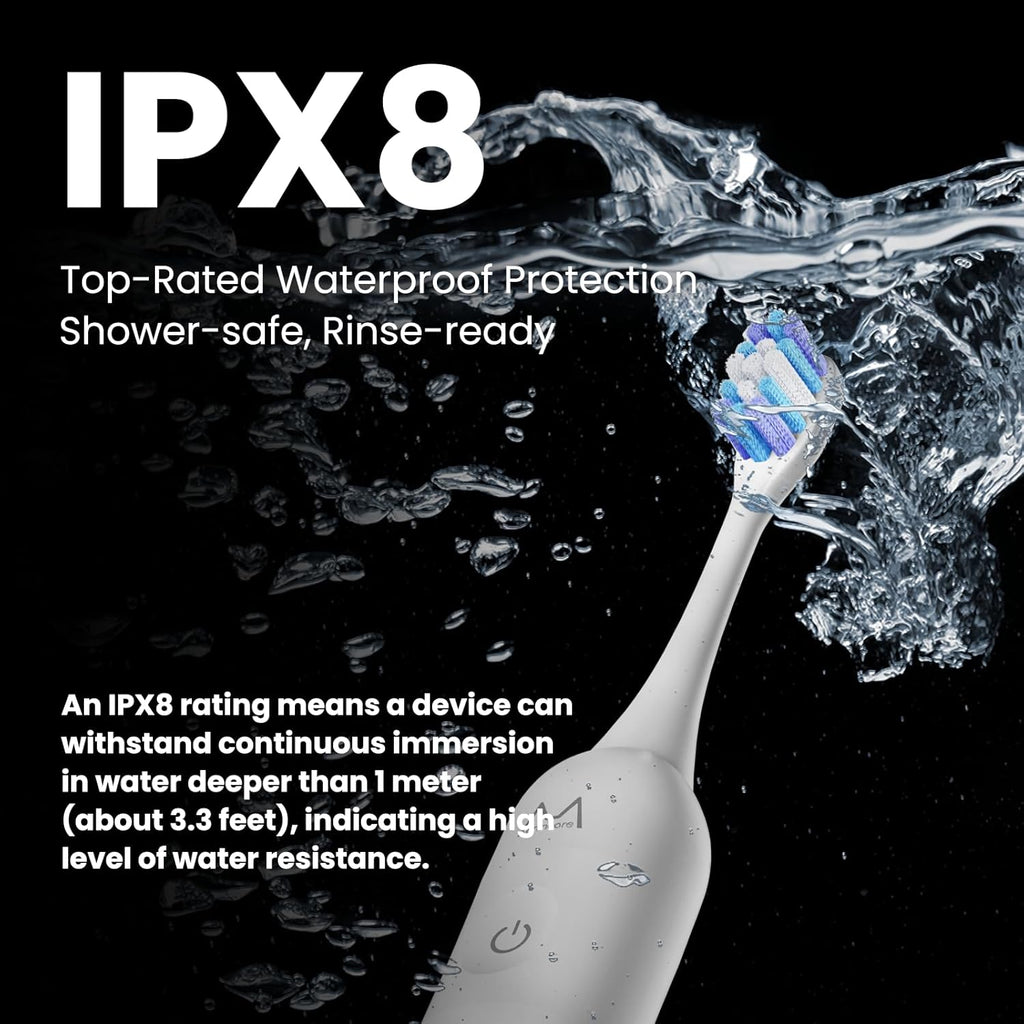 Electric Toothbrush, Marlincare Electric Toothbrush for Adults 180 Days Battery Life Rechargeable with 5 Modes, 48000VPM Motor Smart Timer IPX8, Sonic Toothbrush with 4 Brush Heads &Travel Case, White