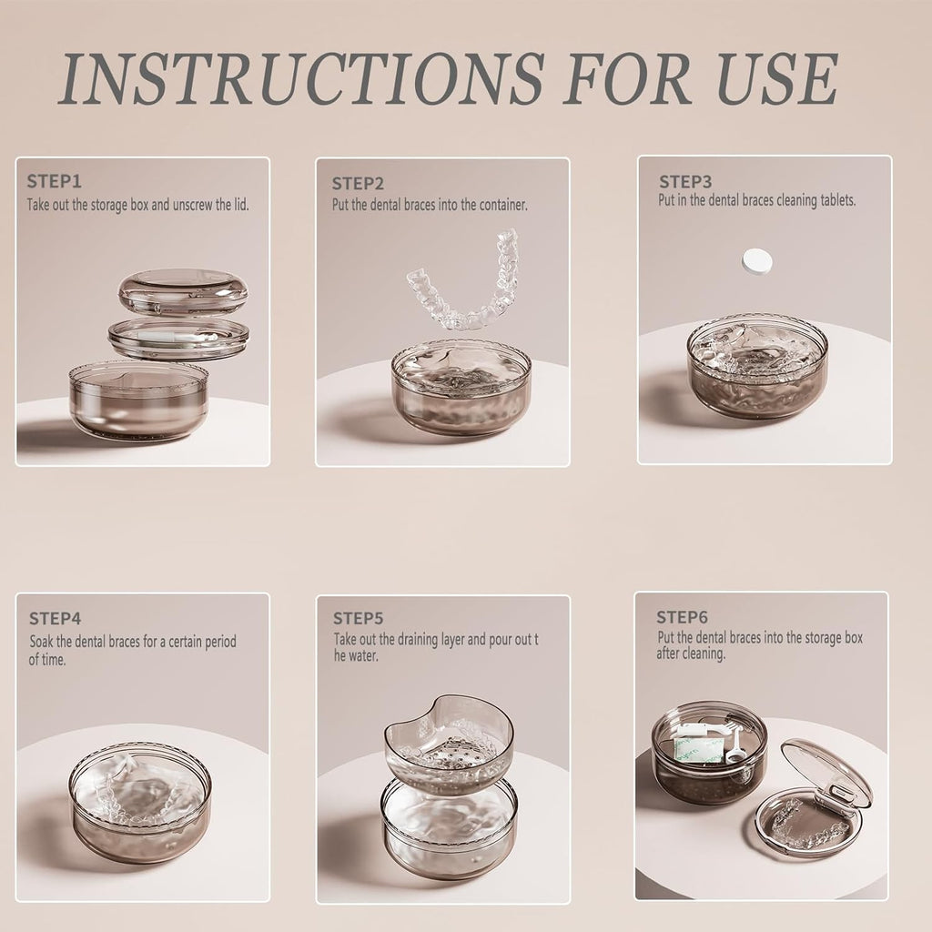 2 in 1 Retainer Case Retainer Bath Case for Cleaning and Store Retainer Mouth Guard Aligner Night Guard Partial Denture, All-in-one Retainer Bath and portable storage case