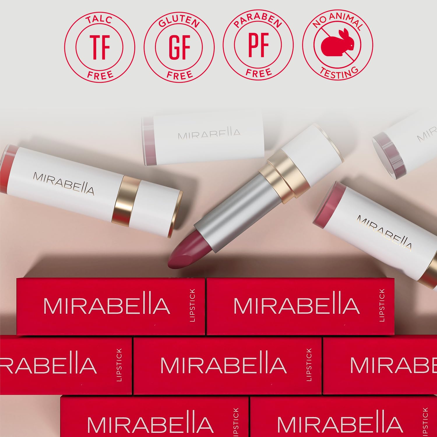Mirabella - Sealed with a Kiss Full-Coverage Moisturizing Lipstick, Richly Pigmented, Creamy Lip Makeup, Hydrating Mineral-Based Lip Color with Antioxidant Vitamin E, Shine Shades, Coral Crush