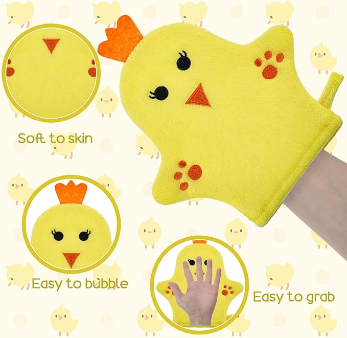 2PCS Baby Bath Mitt Washcloths Gloves Panda Chicken Toddler Soft Washcloths for Kids Designed in Cute Animal Towel Gentle Scrub for Baby Girl Boy Bath Shower