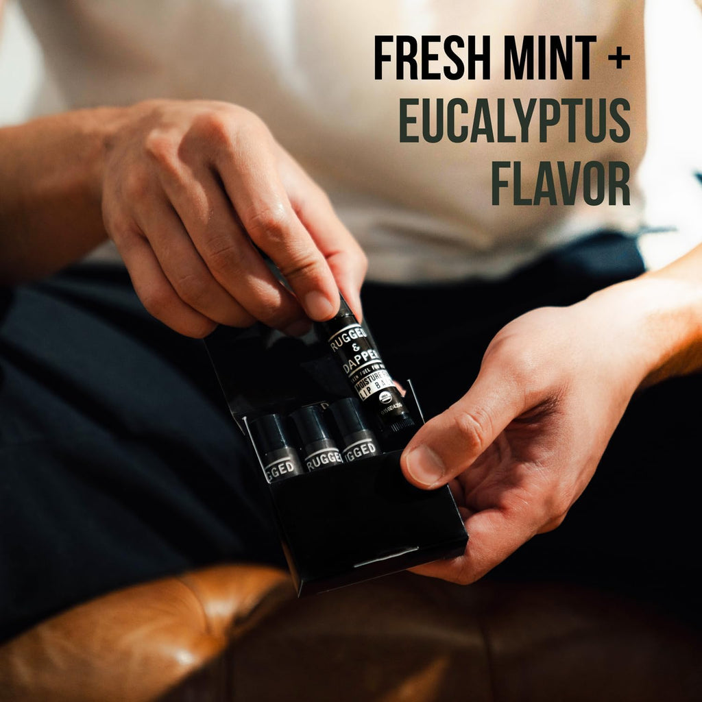 RUGGED & DAPPER Lip Balm for Men - Certified Organic + Natural Ingredients - 4 Pack - Hydrating Mens Chapstick - USA Made