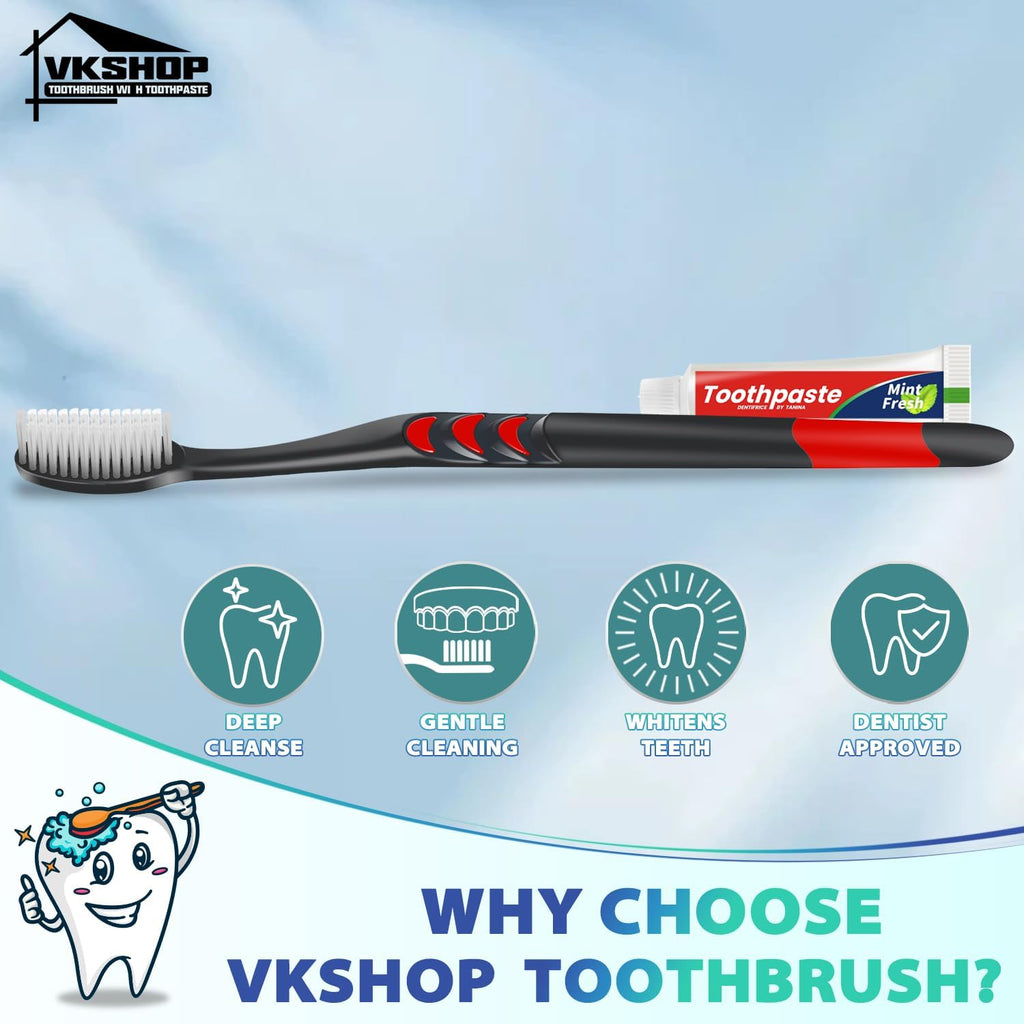 100 Pack Disposable Toothbrush with Toothpaste Set, Individually Wrapped Travel Toothbrushes for Adults & Kids, Portable Soft Bristle Kit for Camping, Hotel, Emergency Use (Black, 5g)